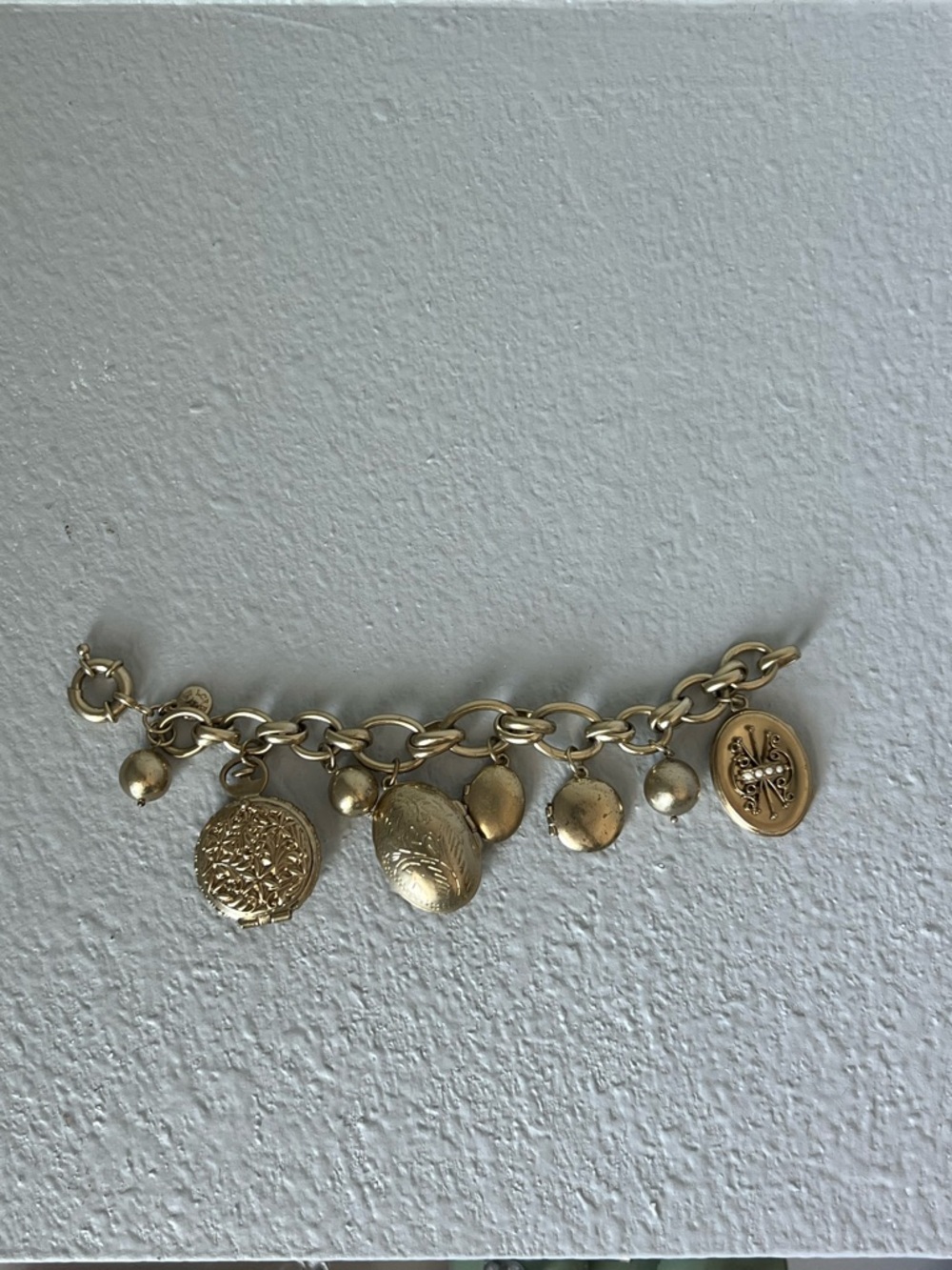 J. Crew Antique Gold Locket Charm Link Bracelet